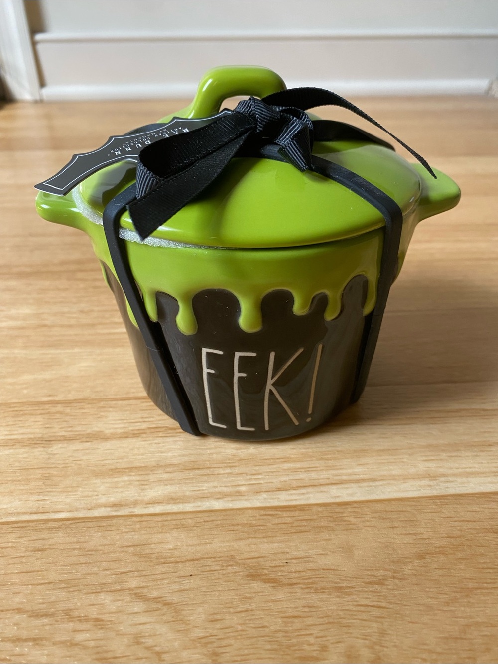 Rae Dunn Halloween EEK! ceramic cauldron dish green slime drip